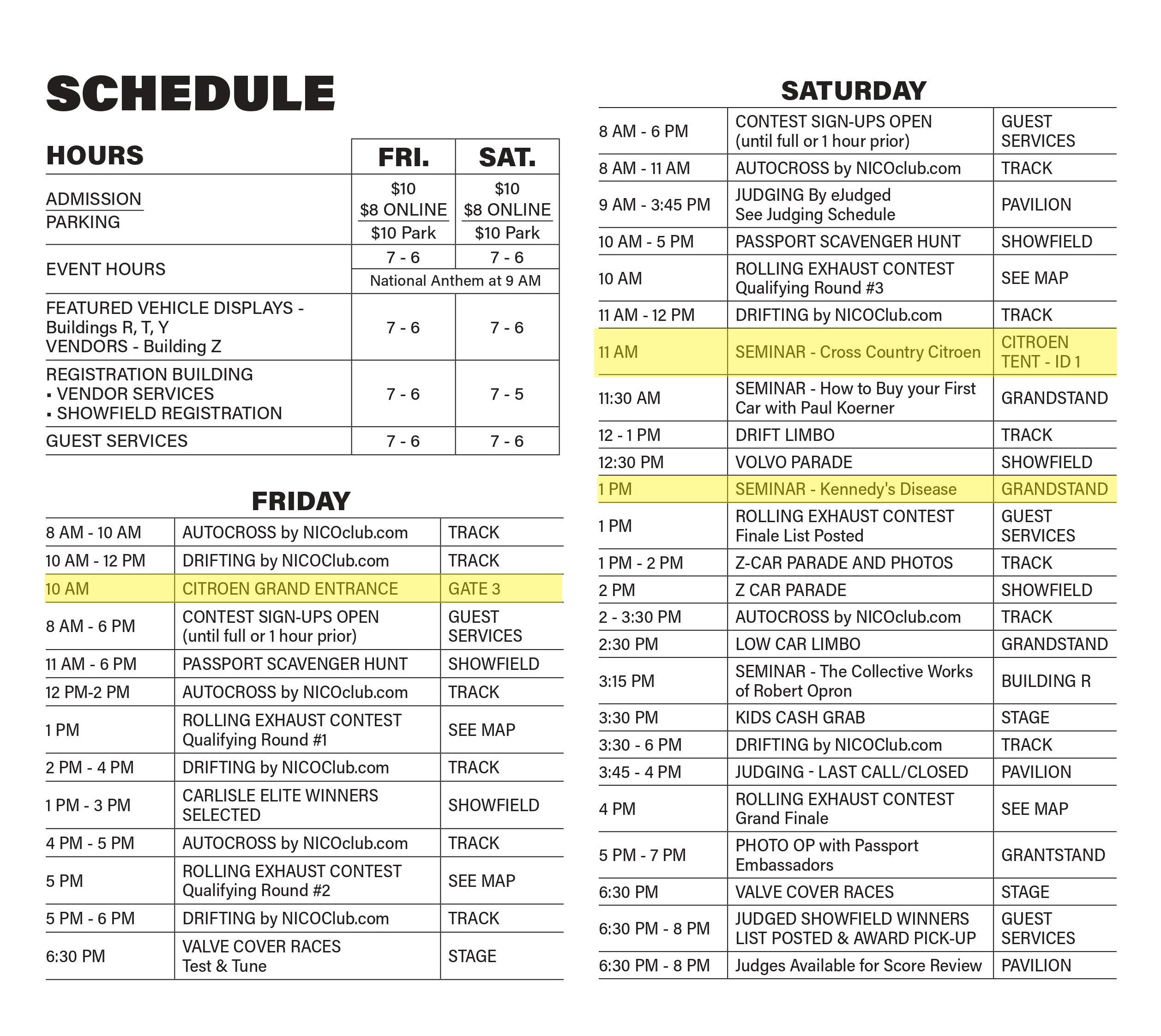 carshow itinerary